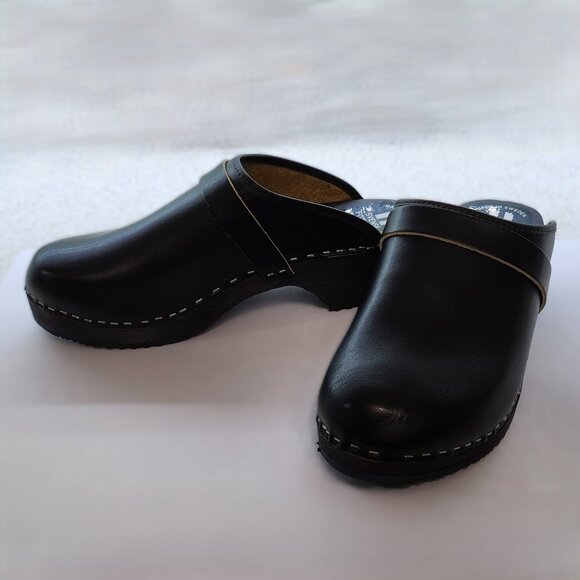 Black Leather & Wood Clogs - Picture 9 of 10